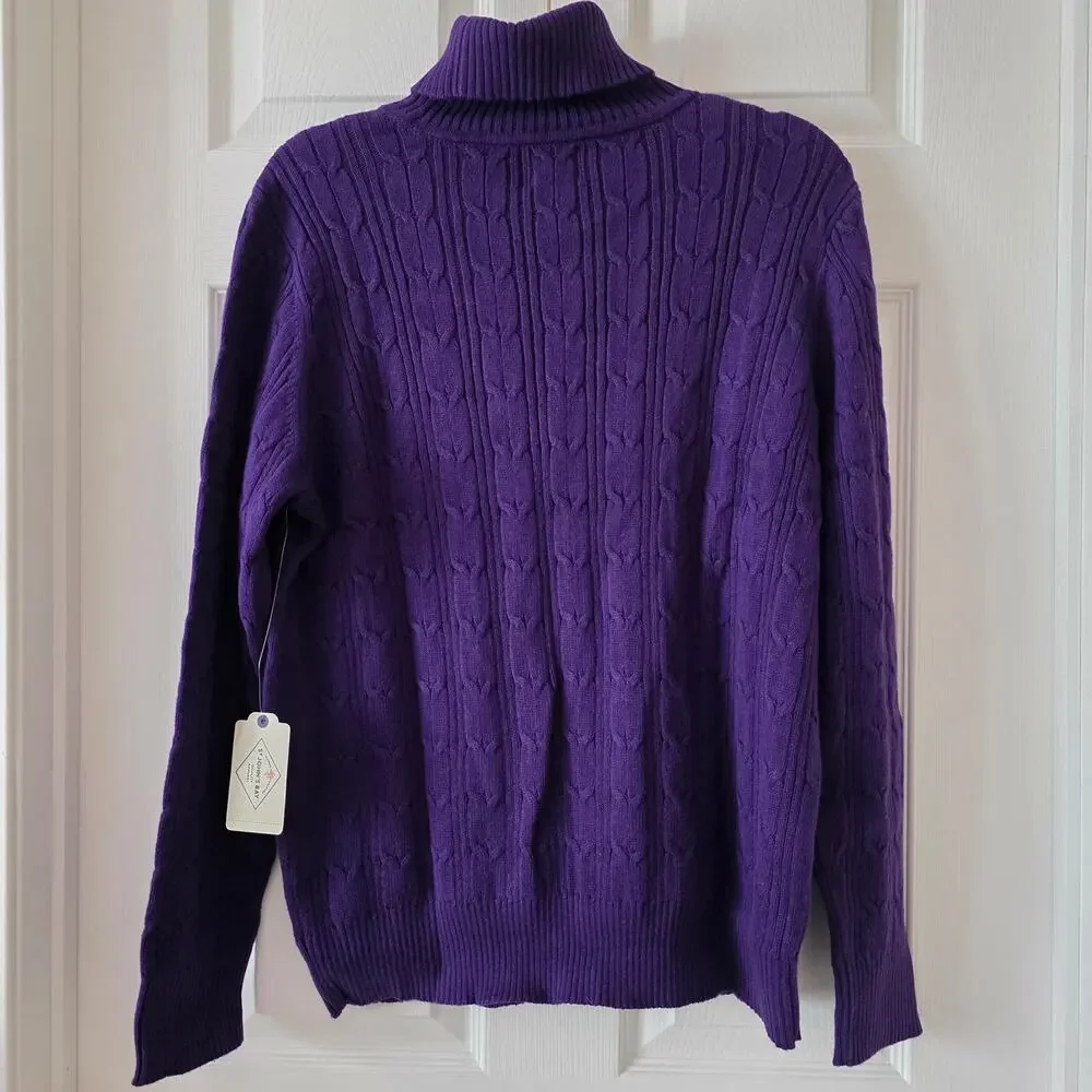 St. John's Bay Purple Cable Knit Turtleneck Sweater Women's Size XXL